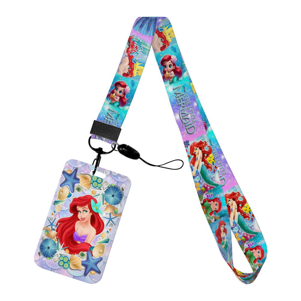

The Little Mermaid Disney Princess Slide Lanyard ID Credit Card Cover Bus Card Holder Charm Badge Holder Neck Strap Keychains