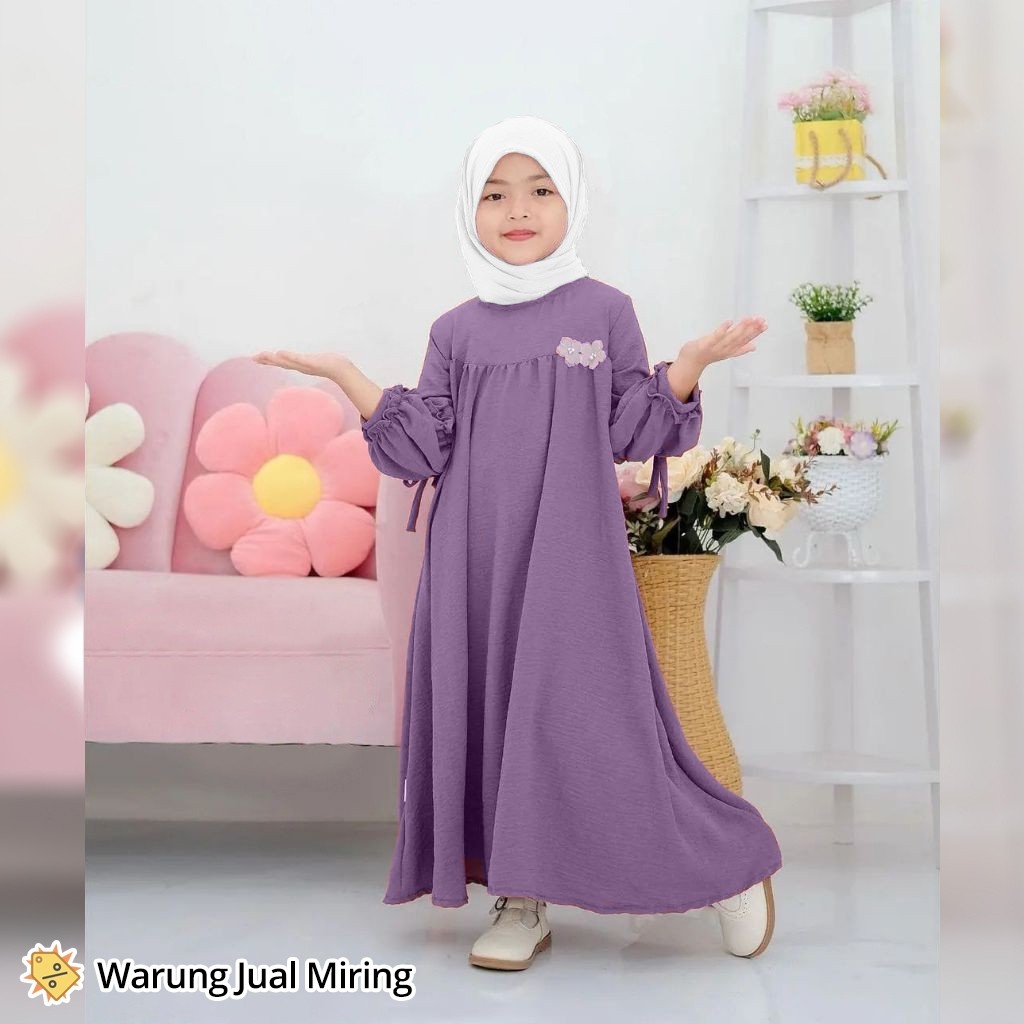 Setelan Gamis & Hijab Anak Sakura 2-12 Tahun Crinkle Airflow Set Jilbab Kerudung Baju Muslim Perempu