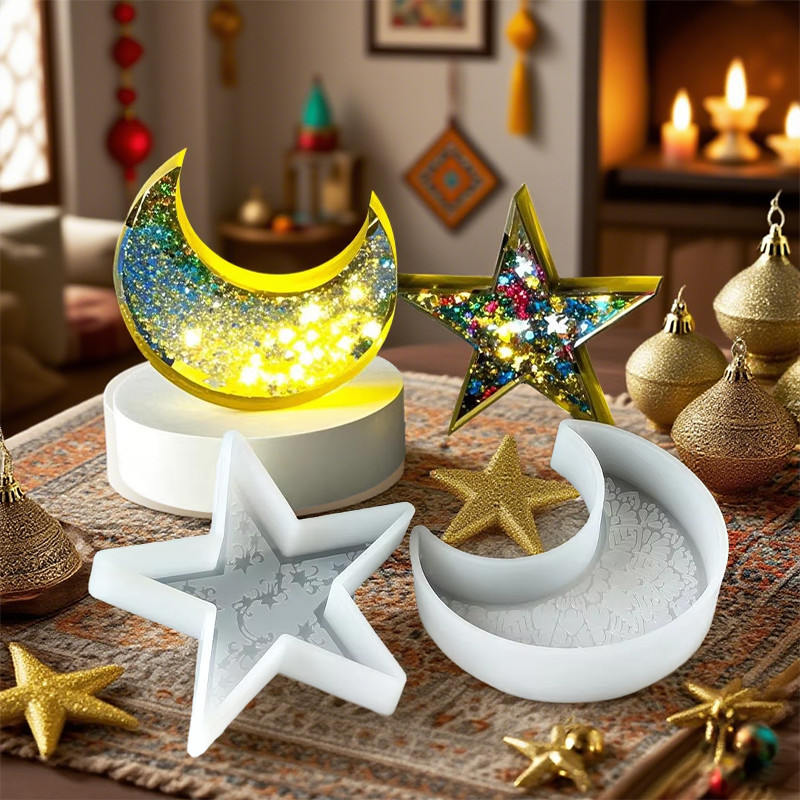 

Ramadan Silicone Mold - Eid Crescent Moon Star Resin Candle Mold DIY Islamic Wax Craft Muslim Home Decor Eid Gift Supplies