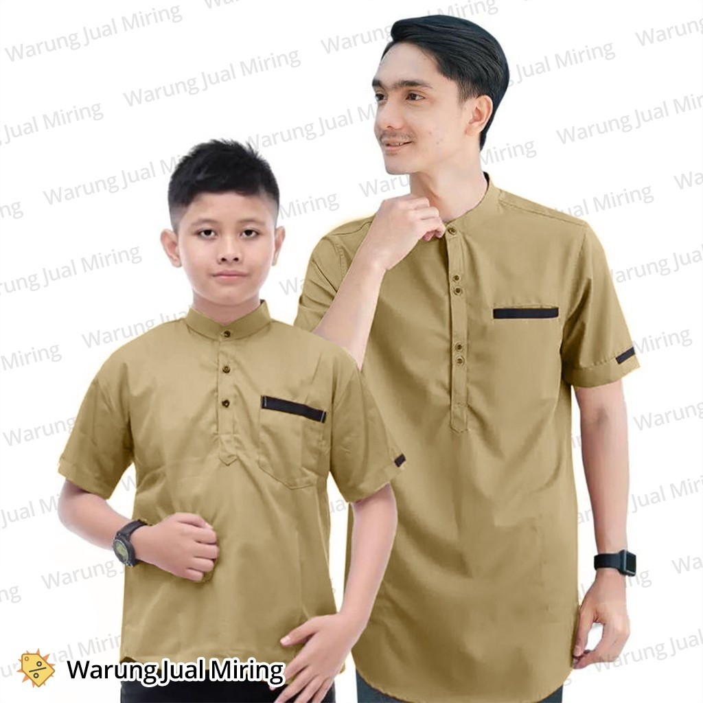 Baju Koko Kurta Lengan Pendek Dewasa & Remaja & Anak Atasan Muslim Lebaran Pria Laki Modern Kemeja P