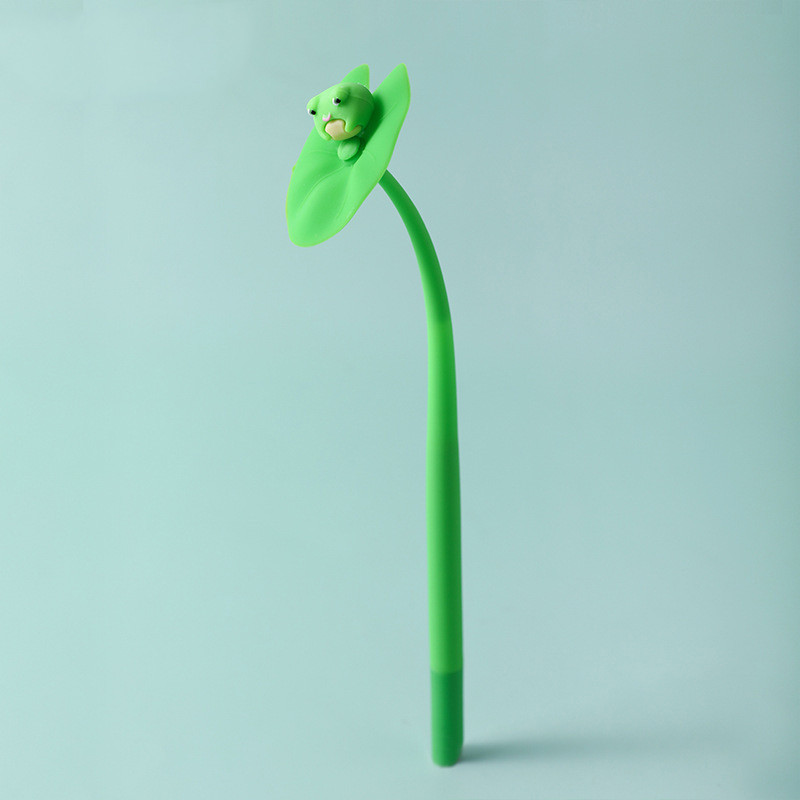 

3Pcs Elegant Kawaii Cute Pens Lotus Frog Green Leaf Funny School Office Item Ballpoint Girl Stationery Kawai Object 0.5mm Thing