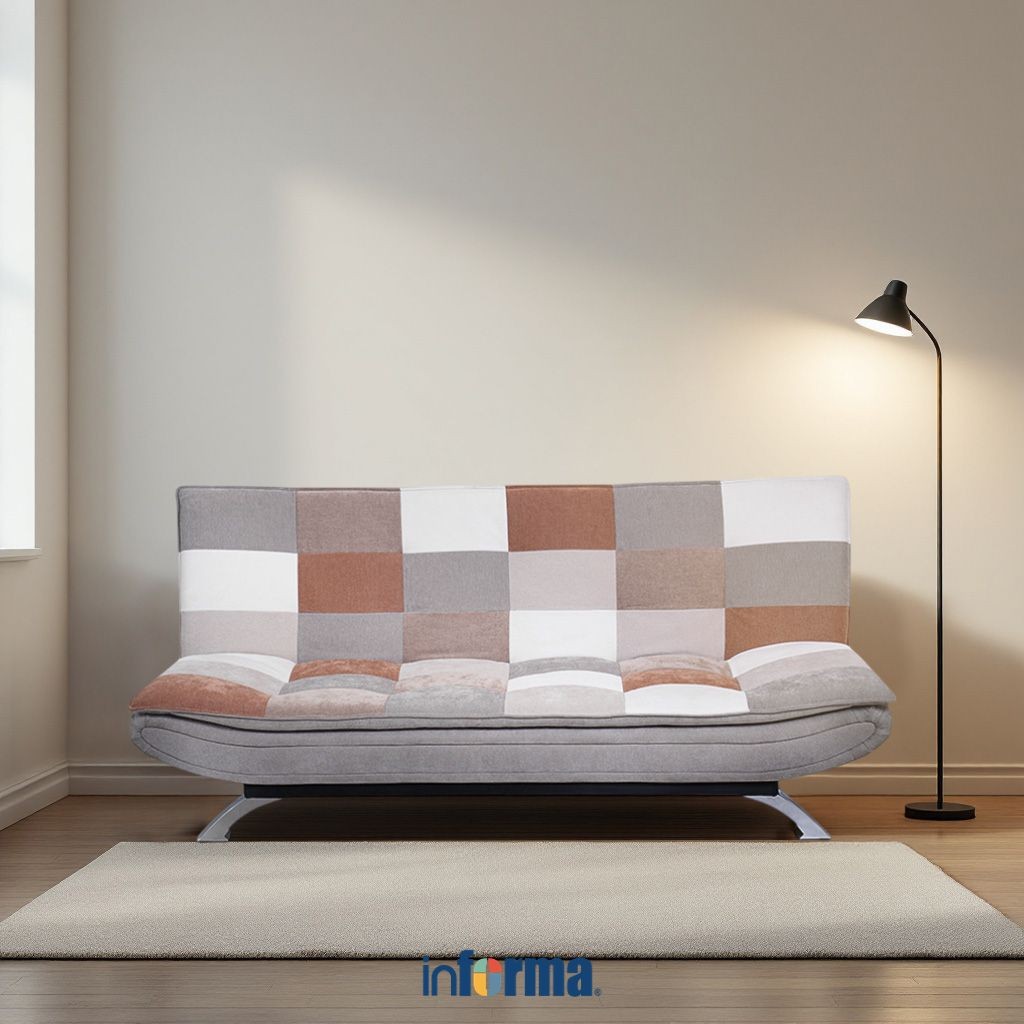 Informa Neo Faith Sofa Bed Fabric Patchwork - Abu-Abu/Cokelat Tempat Duduk Multifungsi Sofa Tidur 2I
