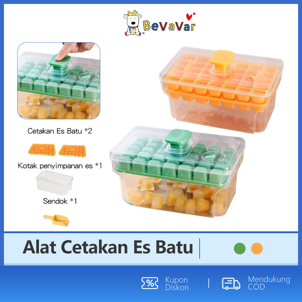 BEVAVAR Alat Cetakan Es Batu 32 Grid 2 Tray Ice Cube Maker Wadah Es Batu Tempat Es Batu Dengan Tutup