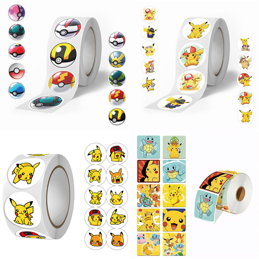 

500Pcs Pikachu Pokemon Anime Sticker Roll Kids Cute Cartoon Reward Encourage Sticker for Sealing Labels Thank You Sticker Toys