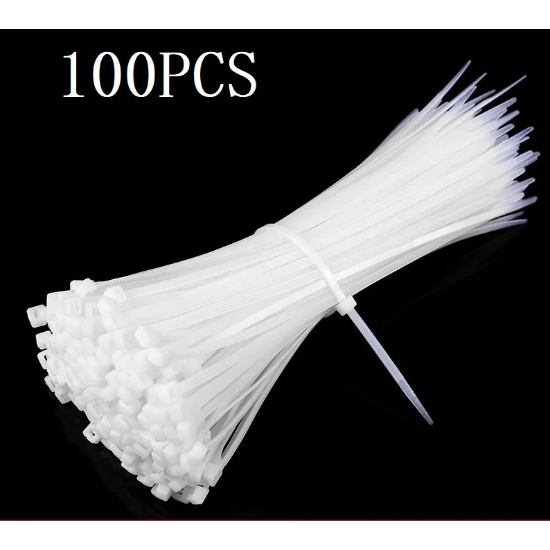 

100Pcs Self-Locking Plastic Nylon Tie White Zip Wraps Strap Nylon Cable Tie Set 3x80/100/120/150/200 4x300 Fastening Ring Loop