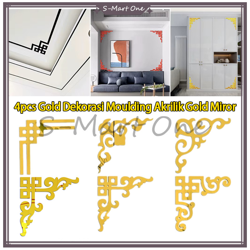 SM 4PCS Mega decoration List gold dekorasi moulding akrilik gold miror/moulding akrilik dekorasi din