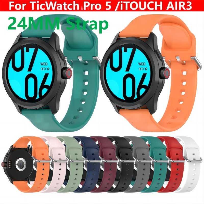 24MM Silicone Strap For TicWatch Pro 5 Smart Watch Band Wristbands Sport Wrist Bracelet For iTOUCH A