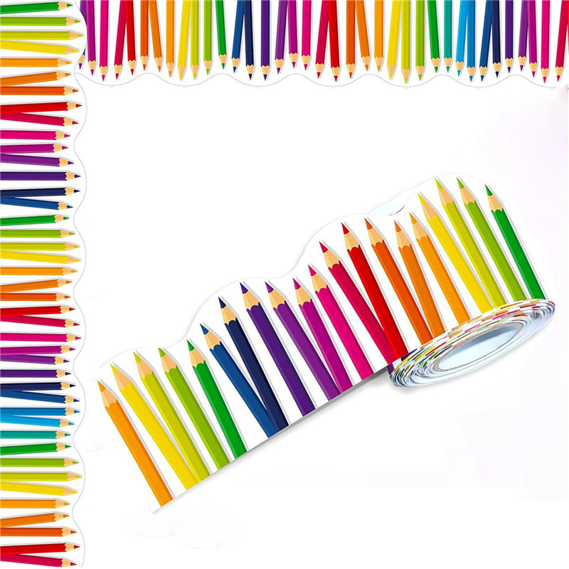 

2 Roll 59Ft Self Adhesive Bulletin Board Borders Scalloped Border Trim With Pencil Patterns For Classroom Office Decor-Y47A