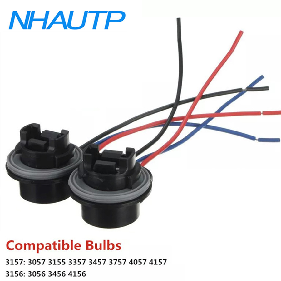 NHAUTP 2Pcs T25 P27W P27/7W 3156 3157 Bulb Socket Connector Car Light Base With Wire Auto Lamp Acces