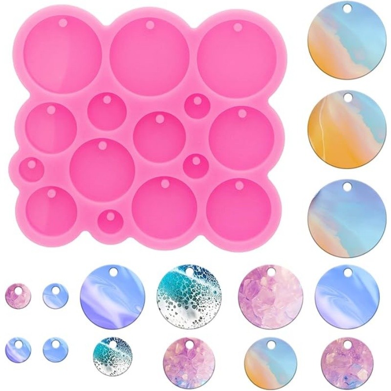

DIY Crystal Epoxy Resin Mold Size Round Earrings Earnail Pendant Silicone Mold
