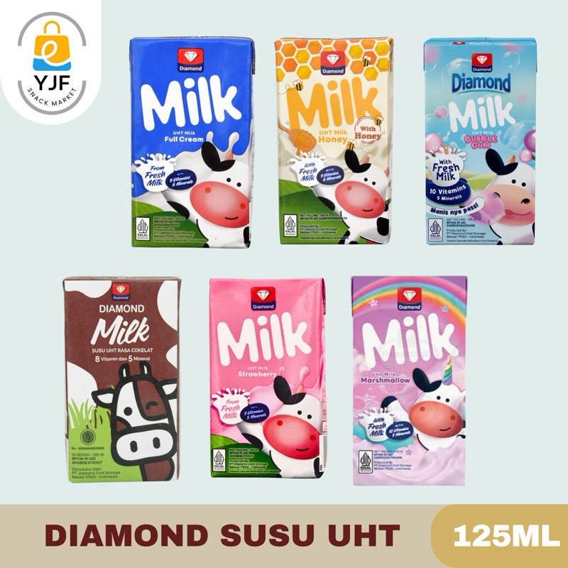 

Diamond Susu UHT / UHT Milk Plain Full Cream / Coklat / Strawberry / Honey / Marshmellow - 125ML