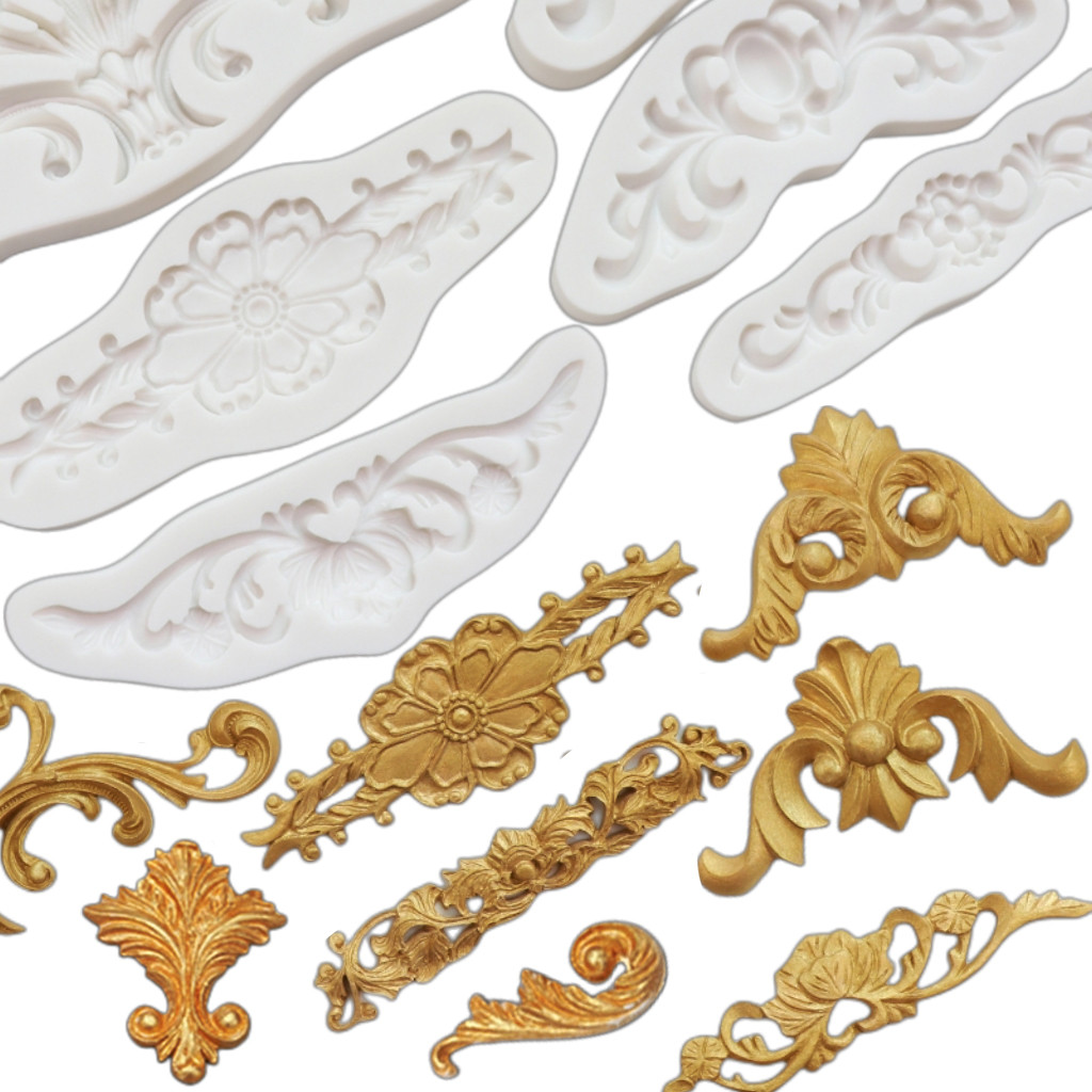 

Kinds Retro Embossed Silicone Molds Fondant Cake Decorating Tool Cupcake Chocolate Wedding Cake Border Kitchen Baking Mould m412