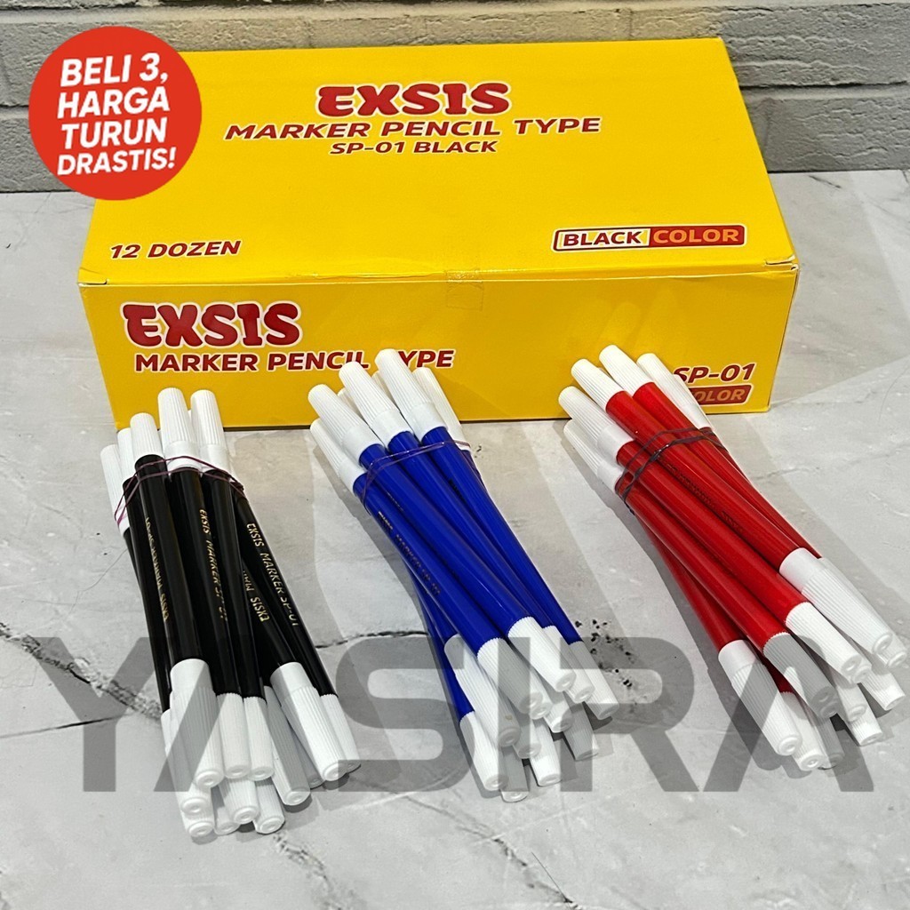 

1 LUSIN 12 PCS Spidol Exsis SP-01 Sieco Warna Hitam Biru Merah