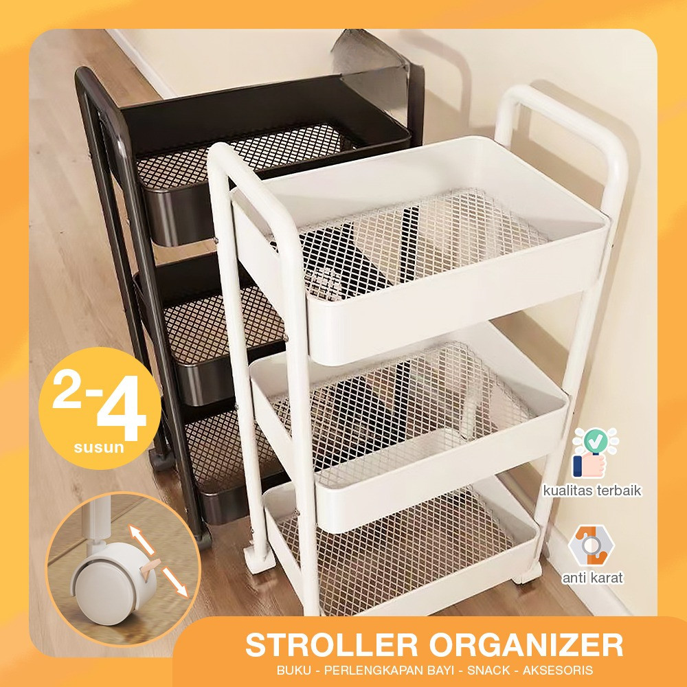 Troli Dapur Serbaguna 4 Susun Tingkat Bahan Besi Kokoh Anti Karat