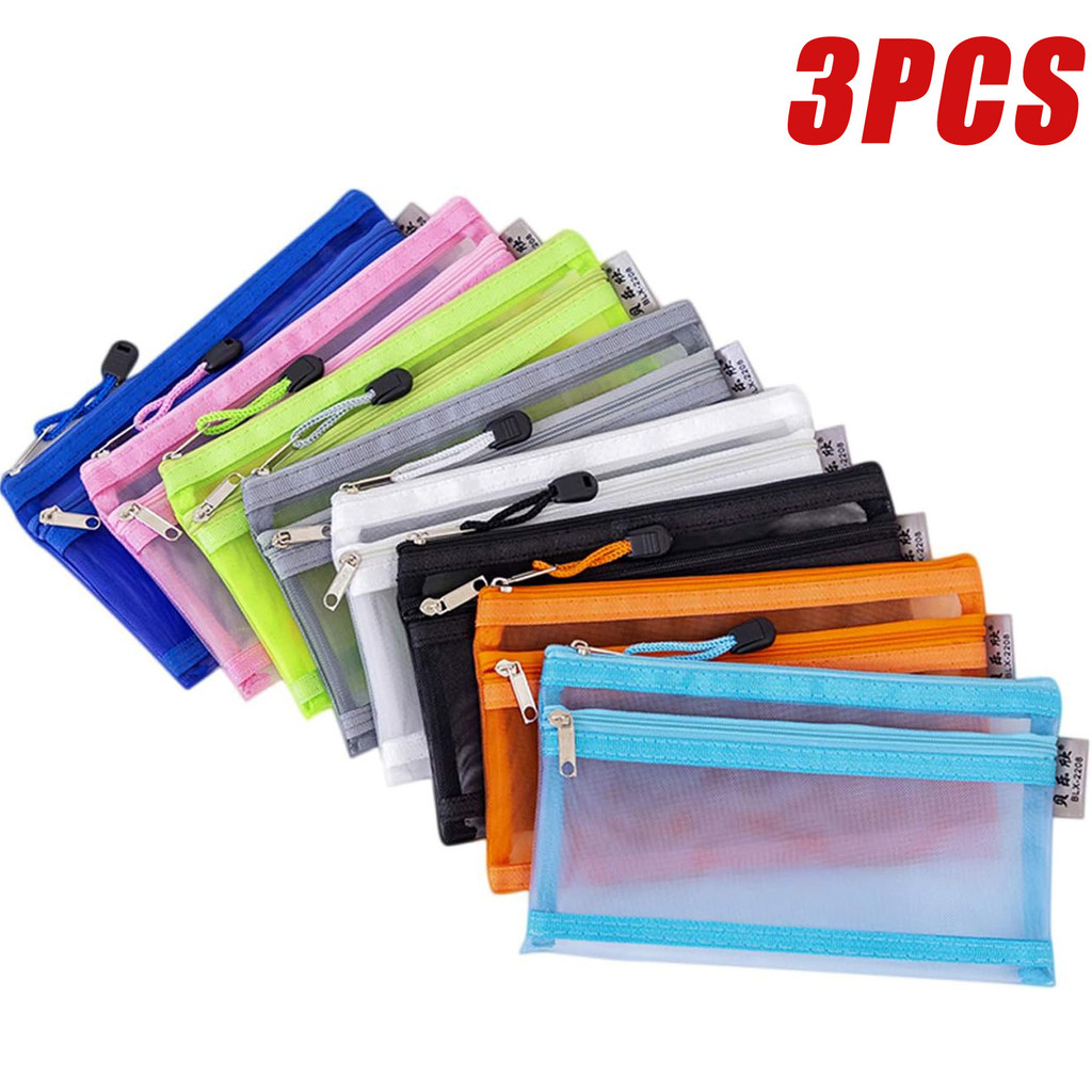 

1/3PCS Transparent Zipper Pencil Case Mesh A6 Bills Storage Bag Clear Nylon Makeup Pouch Portable Examination Stationery Bag