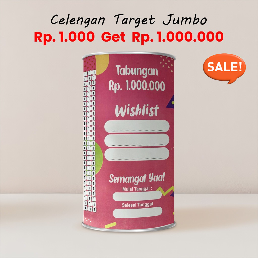 PROMO Celengan Target | Tabungan Target Jumbo NABUNG 1K TARGET 1 Juta T:20cm × D:10cm Cellengan Targ