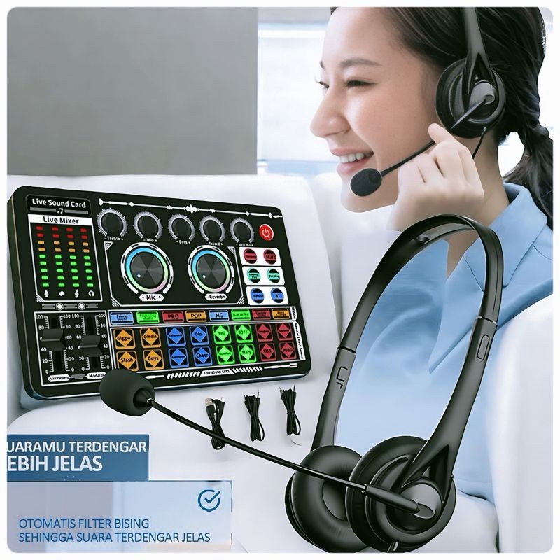 Paket Sound Card F999-SY490 Set Peralatan Live Streaming dan Karaoke Plus Headphone