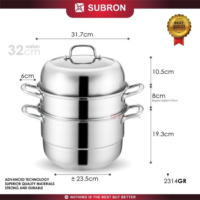 SUBRON panci Kukus 3 Susun 32cm 34cm Steam Pot Steamer Siomay Dimsum Bapau Multifungsi Stainless Teb