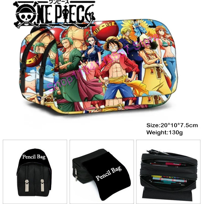 

One Piece Anime Luffy Zoro Student Canvas Pencil Case Double Layer Pen Bag School Supplies Wallet Coin Purse Birthday Gift