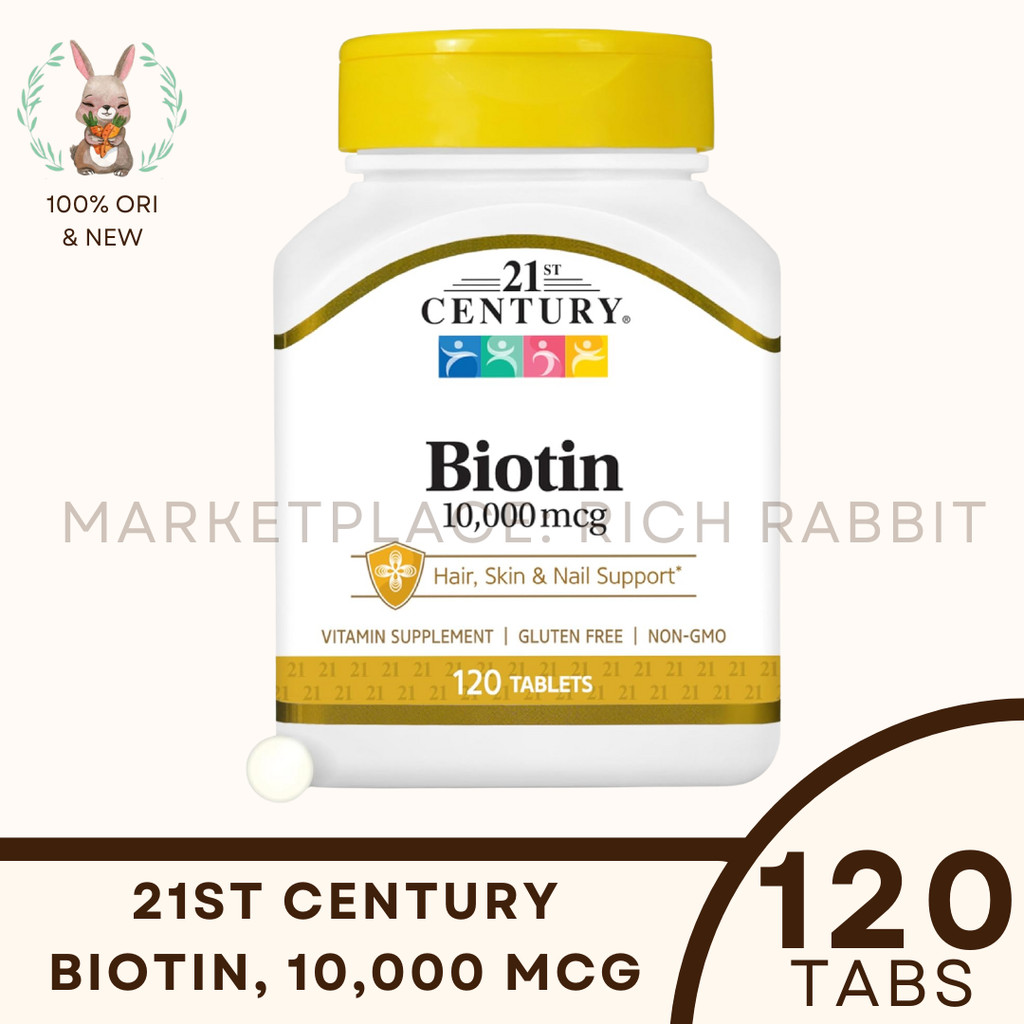 21st 21 st Century Biotin 10,000 10000 mcg Suplemen Rambut Rontok Rich Rabbit 100% ORI USA