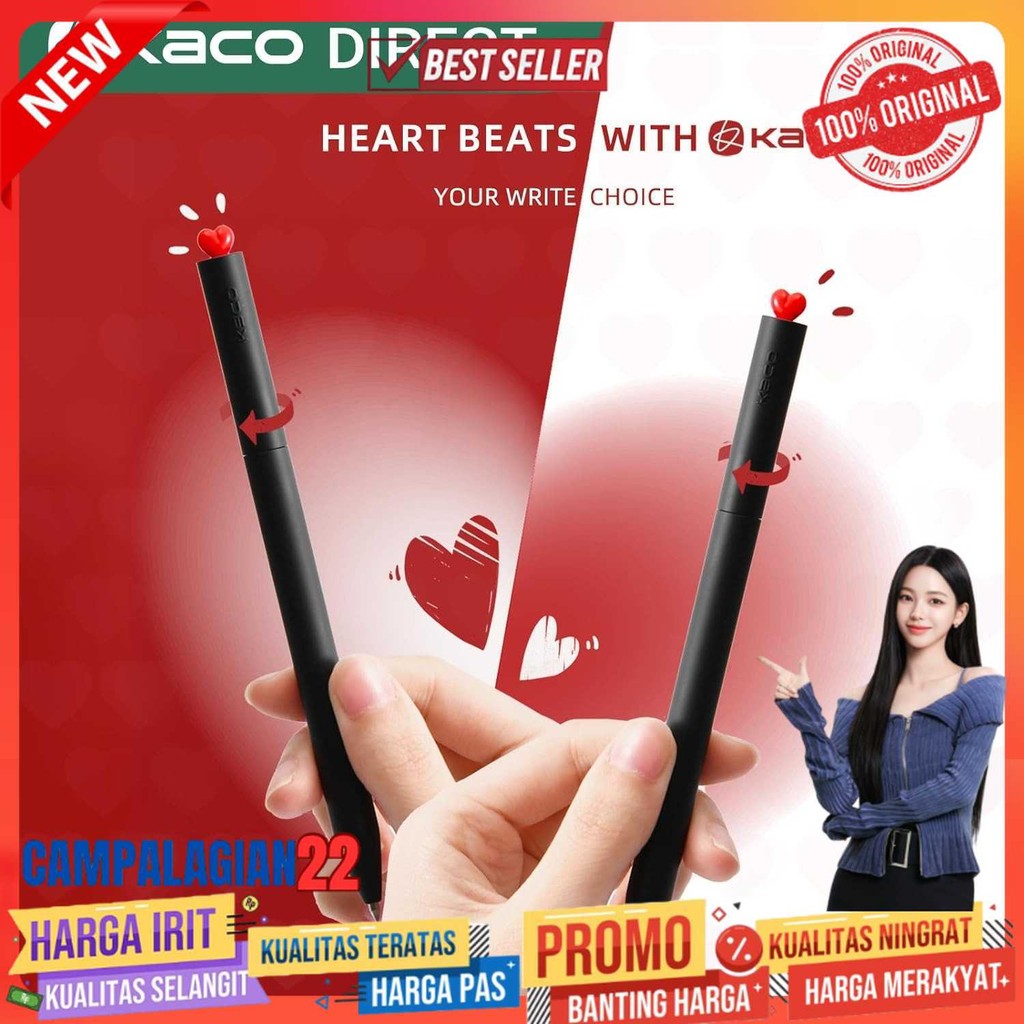 

Kaco Pena Pulpen Gel Dual Ballpoint Black Ink Heart Deco 0.5mm 1 PCS - K1055