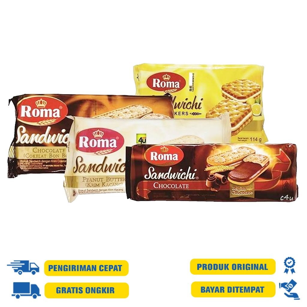 

Roma Sandwich 157 Gram | 120 Gram - Bon-Bon Chocolate | Peanut Butter | Lemon