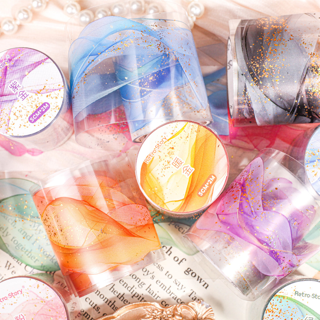 

200 cm PET Washi Tape Decorative Adhesive Tapes School Journal Supplies Gold Foil Scrapbooking Japanese Stationery Masking Tapes