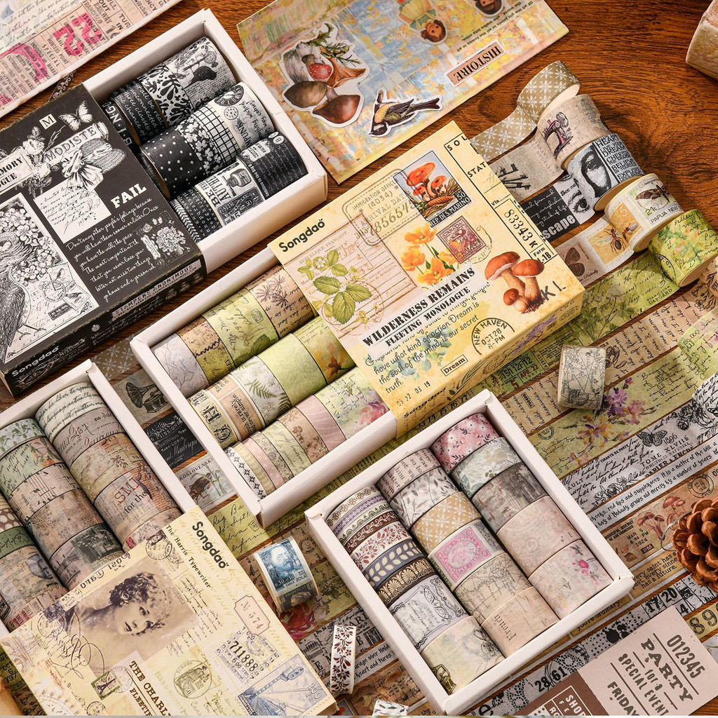 

20Pcs Vintage Washi Tapes Scrapbooking Supplies Masking Tape Retro Cinta Adhesiva Decorativa Journaling Materials Washi Tape Set
