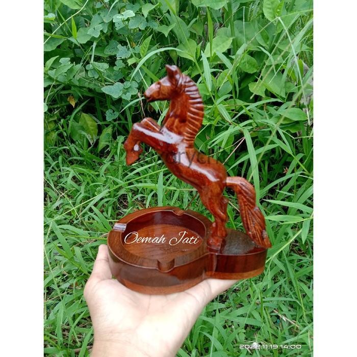 Hiasan meja motif kuda / Patung Kayu Jati - ASBAK KUDA, KAYU JATI LC4354