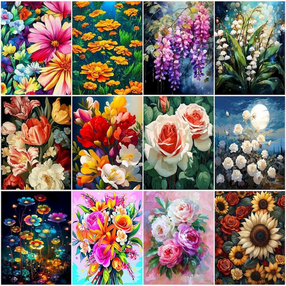 

RUOPOTY Canvas Painting By Numbers Flowers Watercolor Picture Paint Canvas Art Painting Canvases For Paint Artwork Diy Paint Kit