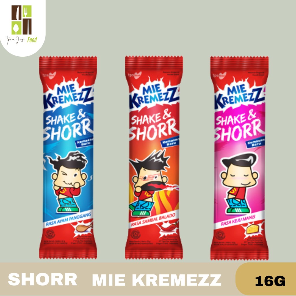 

Shorr Mie Kremezz Shake 16g - 1PC / Snack Mie / Mie Kremez Rasa Ayam Panggang / Sambal Balado / Keju Manis