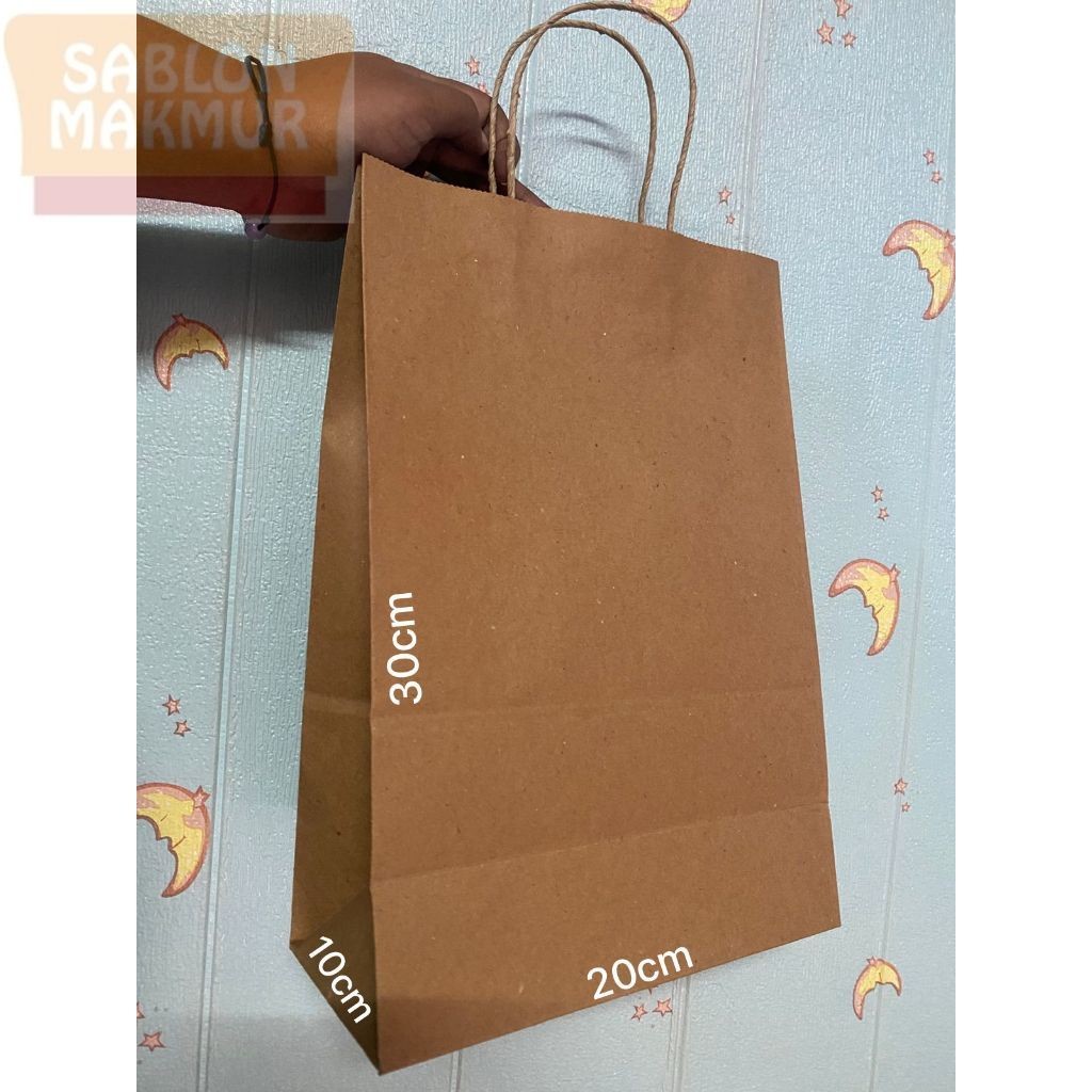 

Paper Bag Shoppingbag / Kantong Kertas Warna 20x30x10 cm Original Brown / Paperbag Coklat Polos Tebal