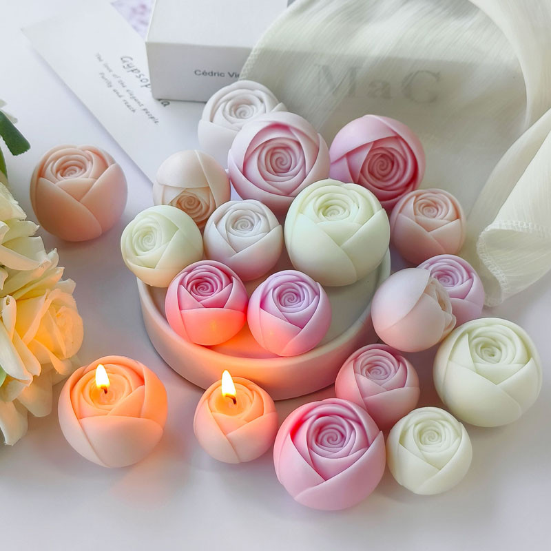 

3D Rose Ball Silicone Candle Mold DIY Flower Ball Ice Cube Soap Cake Decoration Baking Silicone Molds Gypsum Resin Clay Mould