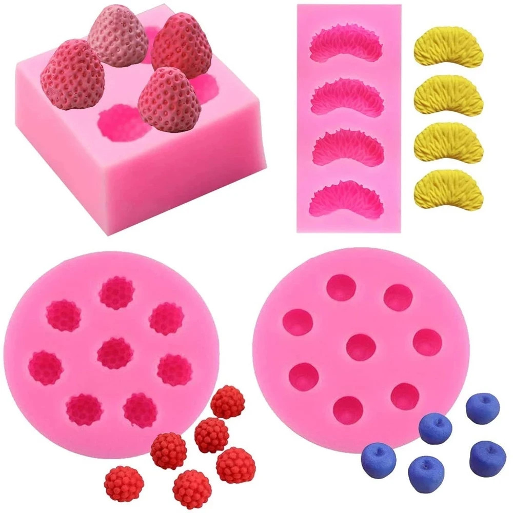 

3D Candle Mold Mini Strawberry Raspberry Blueberry Tangerine Segment Fruit Fondant Soap Candle Mulberry Wax Melts silicone Molds