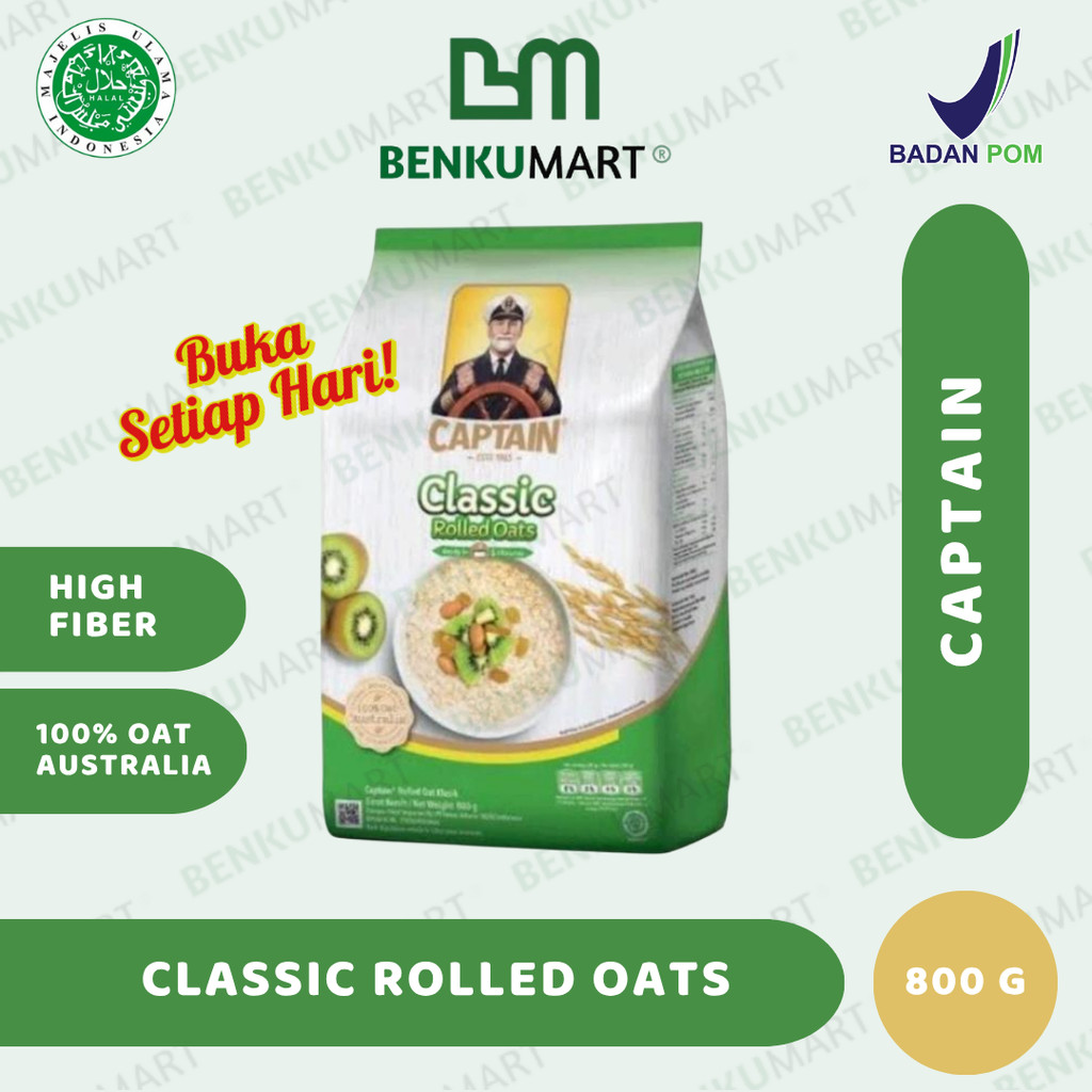 

Captain Classic Rolled Oats (800 gr) | Captain Oats Green / Hijau