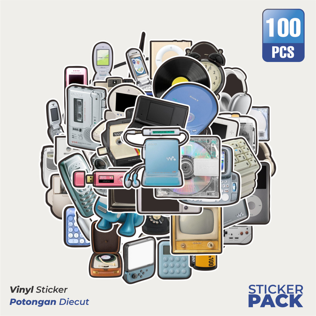 

Super Hemat! 100 PCS Stiker Seri Perangkat Teknologi Vintage Mix 2 Waterproof Aesthetic- Untuk Laptop, Motor, dan Helm - Paper Stationery Pack