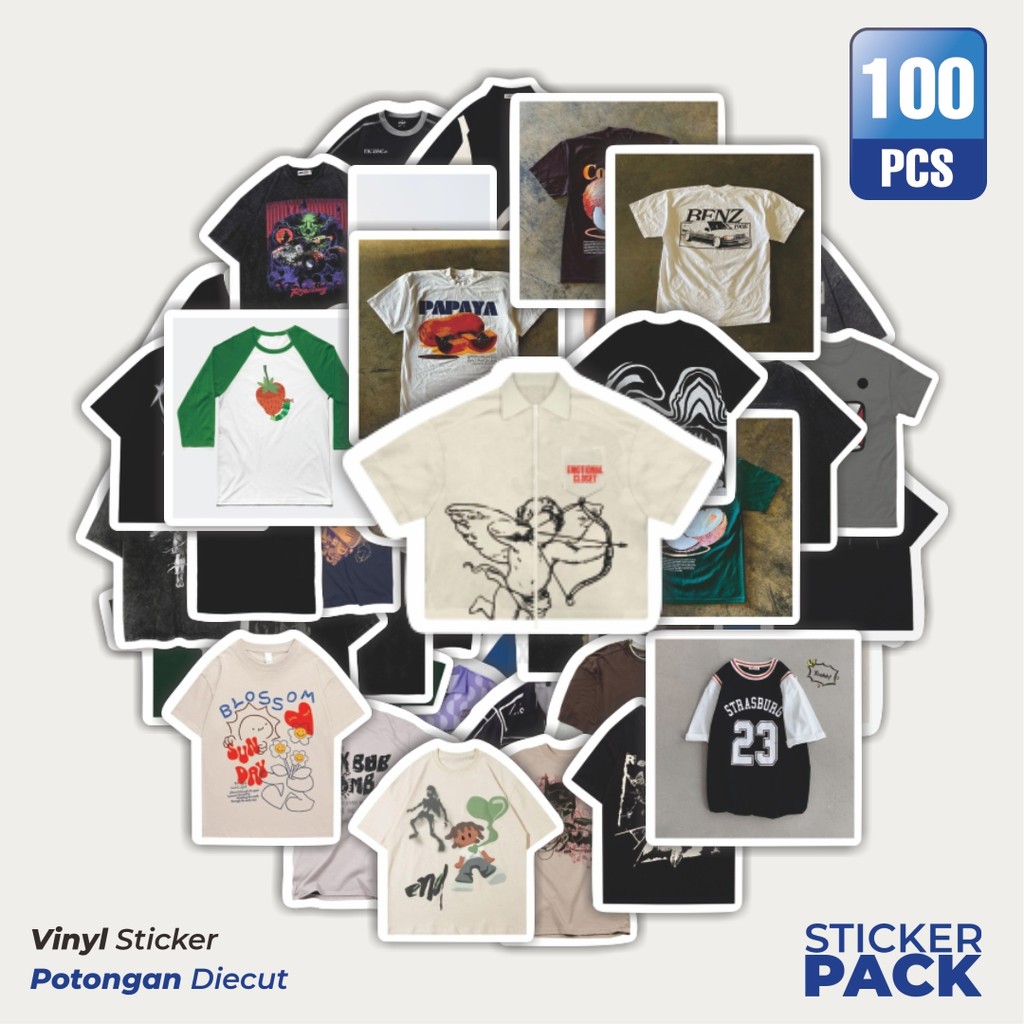 

Super Hemat! 100 PCS Stiker T-Shirt V3 Waterproof Aesthetic- Untuk Laptop, Motor, dan Helm - Paper Stationery Pack