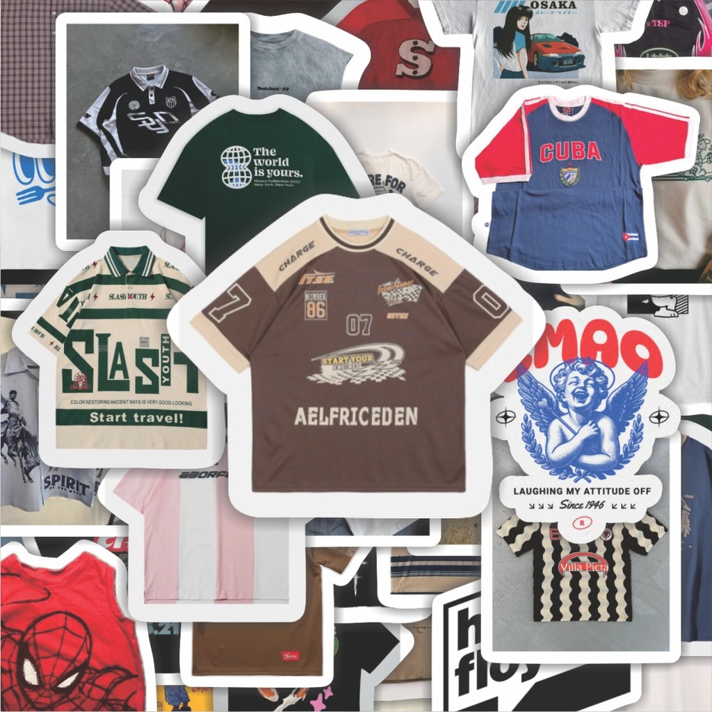 

100PCS Lucu Stiker T-Shirt V10 Stiker Aesthetic Stiker Anti Air Stikers Berperekat Waterproof sticker decal buat Motor Helm Buku Journal Koper Casing HP Laptop Botol Minum Hadiah anak