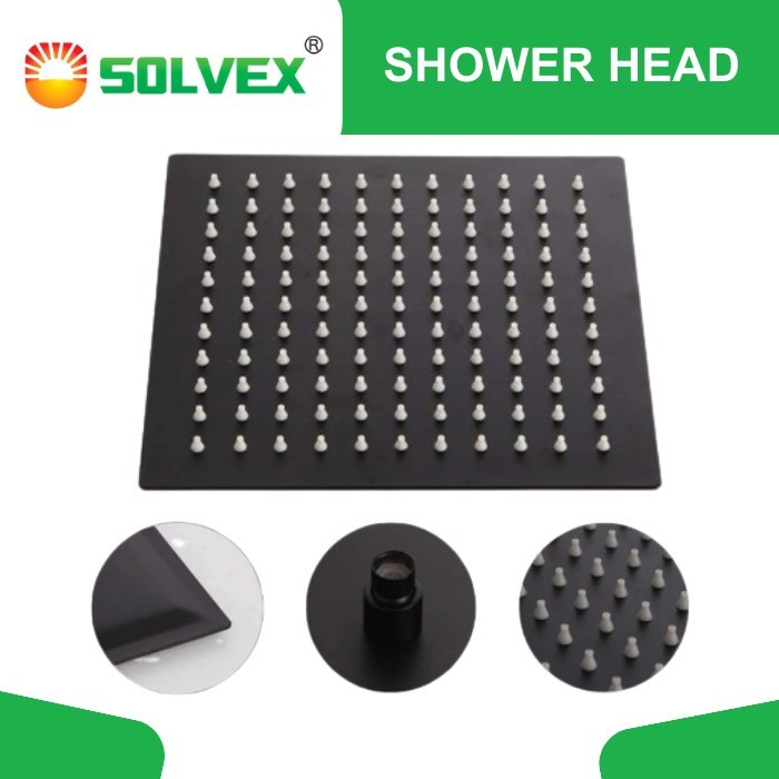 AKM SOLVEX Kepala Shower Stainless Hitam Head Wall Shower Kotak 10 INC 25X25 CM
