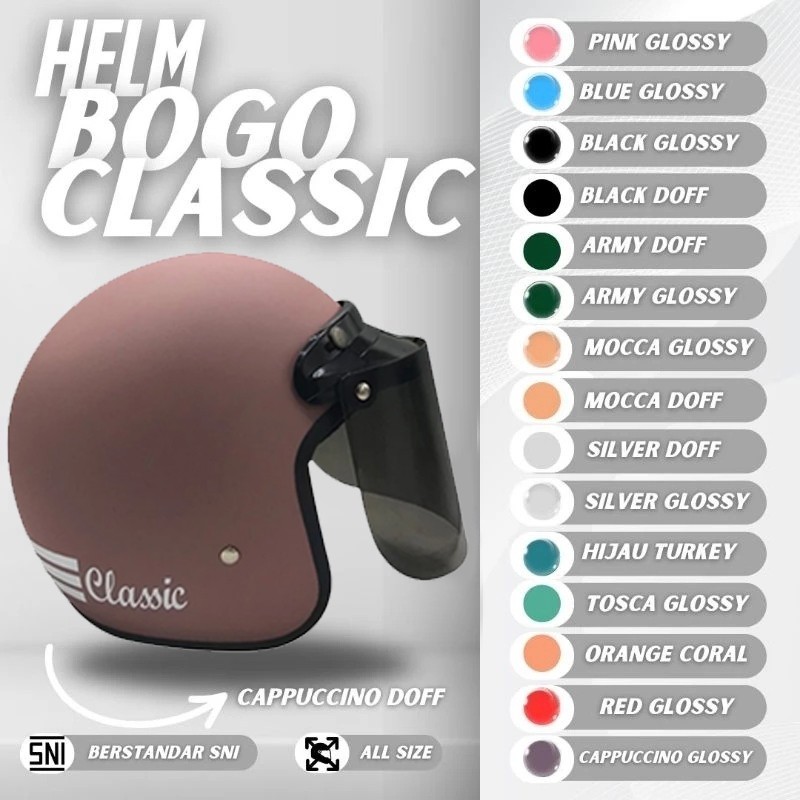 King Helmet 279 - Helm Bogo Classic Dewasa SNI Helmet Motor Klasik Pria Wanita Hijab Stylish