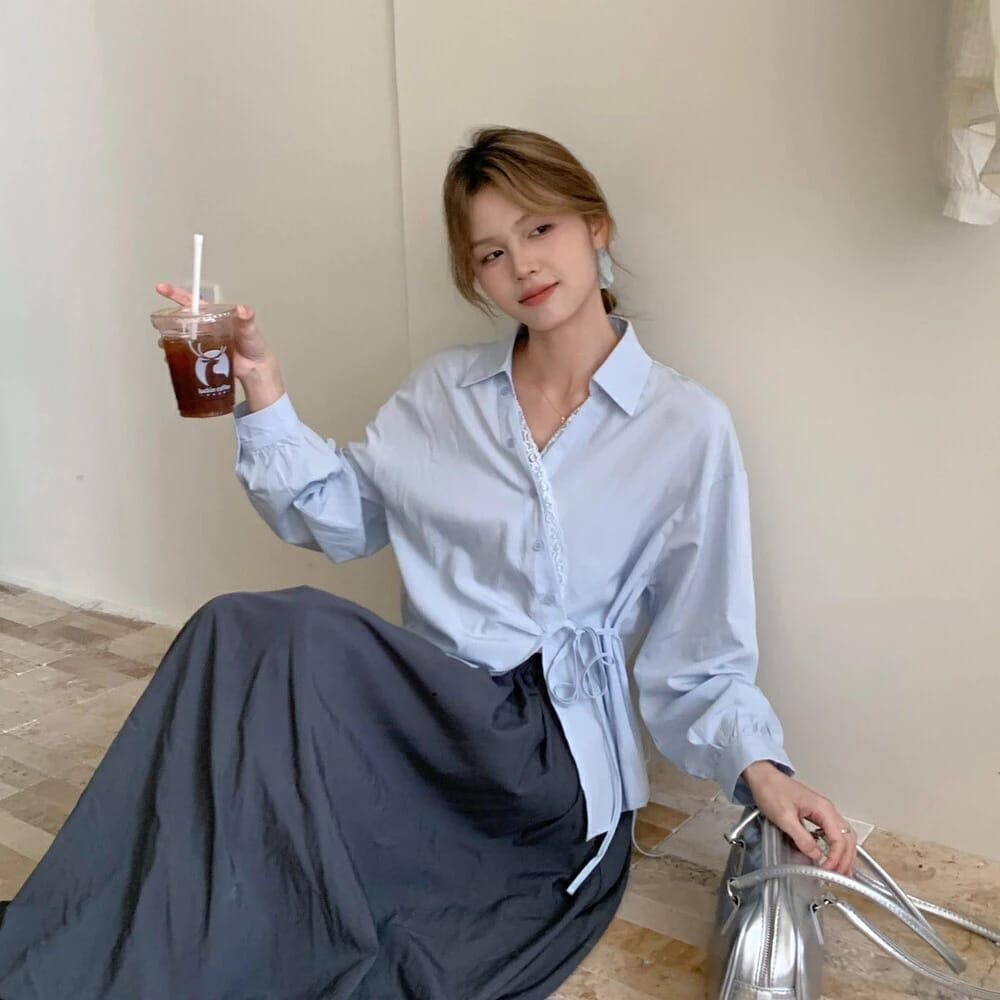 ZERAX - ZJD KEMEJA SOSANA MODEL KIMONO KERAH SANGHAI LENGAN PANJANG WANITA OUTFIT NONGKRONG CAFE / J