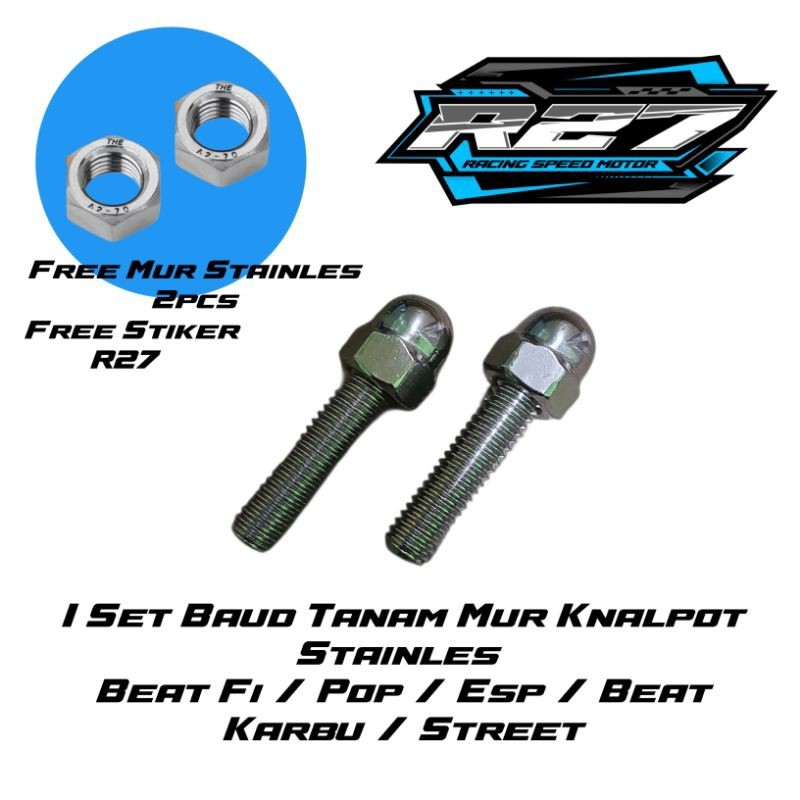 Baut tanam + mur knalpot STAINLESS VARIO 110 / BEAT ESP FI STREET