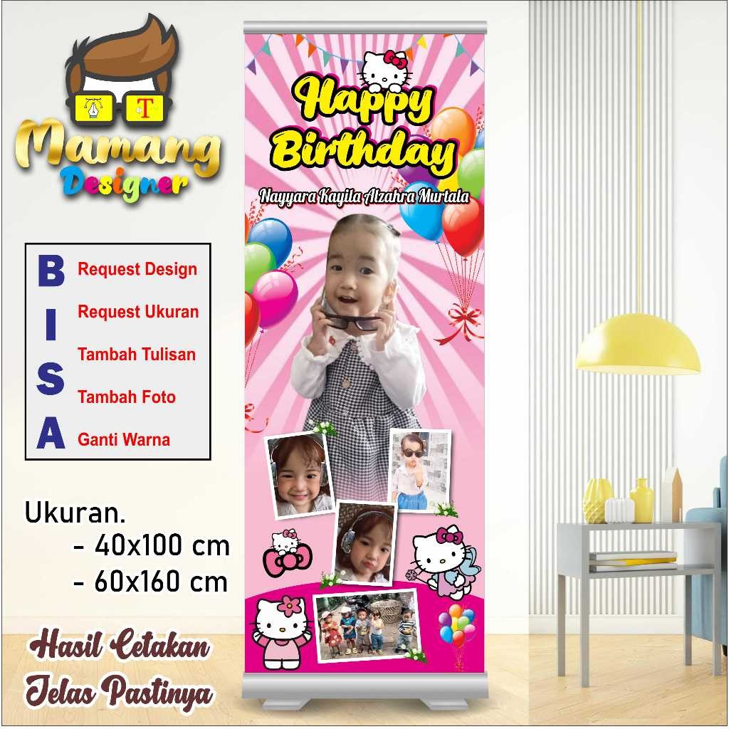 backdrop Design Banner Spanduk MMT Motif Hello Kitty Untuk Ulang Tahun Anak bb