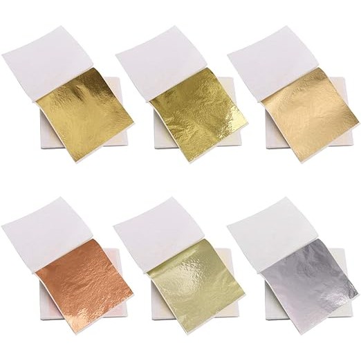 

100pcs Imitation Gold Sliver Copper Foil Paper Craft Leaf Flake Gilding Sheets DIY Resin Candle Plaster Art Nail Home Decoration