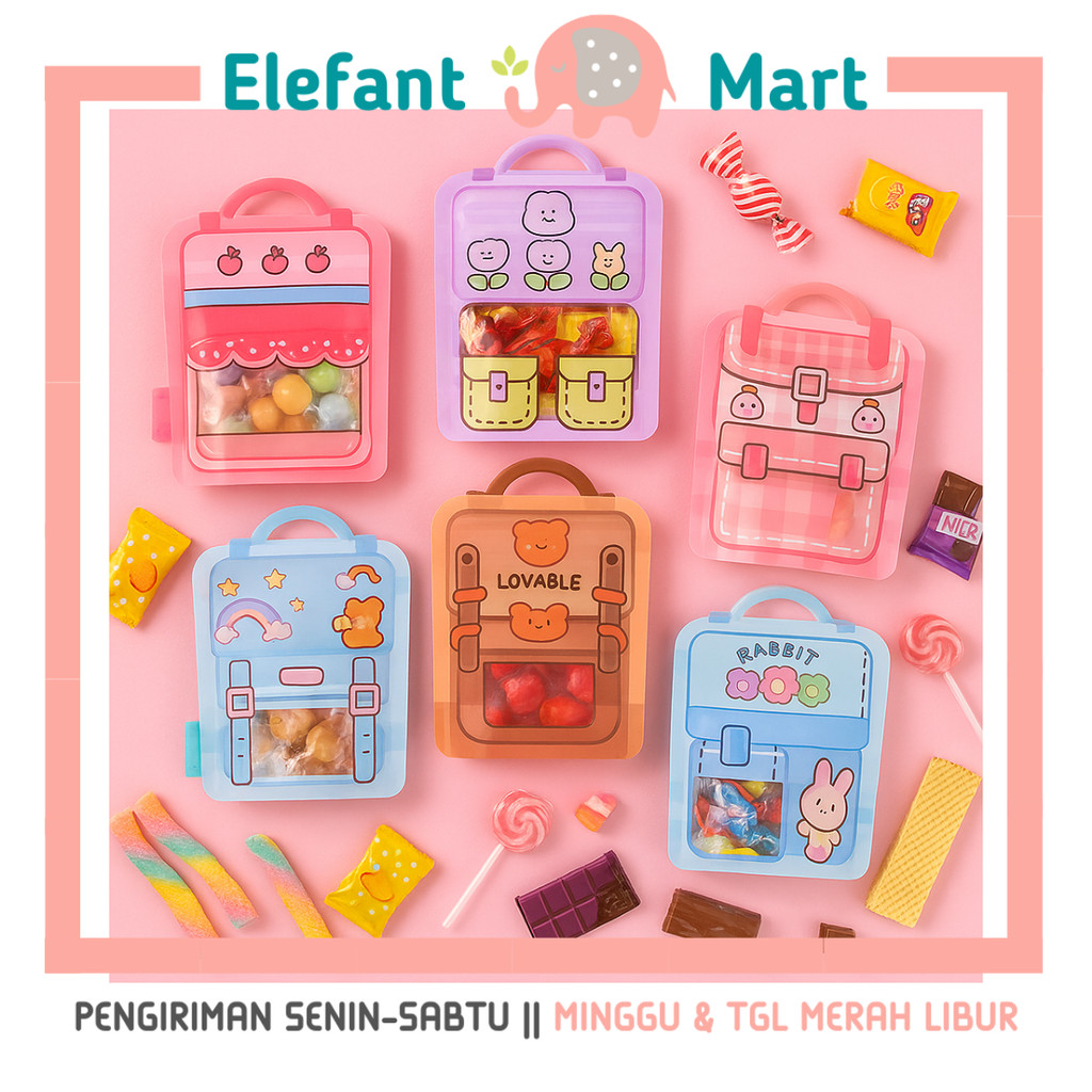 

ELEFANT Plastik Klip Kue Goodie Bag Tas Sekolah Zipper Zip Lock Bingkisan Ulang Tahun Hampers Souvenir Ultah