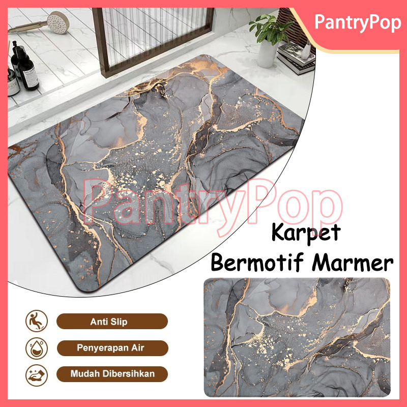 Kamar Mandi Keset Lantai Menyerap Air / Karpet Bermotif Marmer / Keset Kamar Mandi Serap Air Tebal U