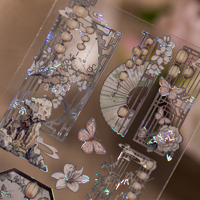 

3pcs Chinese style Bronzing flat Stickers Creativity Decorative Stick Labels Diary Album Scrapbooking material Craft Supplies