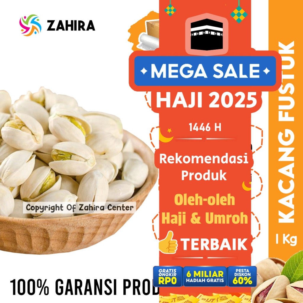 

Kacang Fustuk 1KG Pistachio Khas Arab Saudi Almond Mede Untuk Oleh oleh Haji Umroh Kualitas Premium