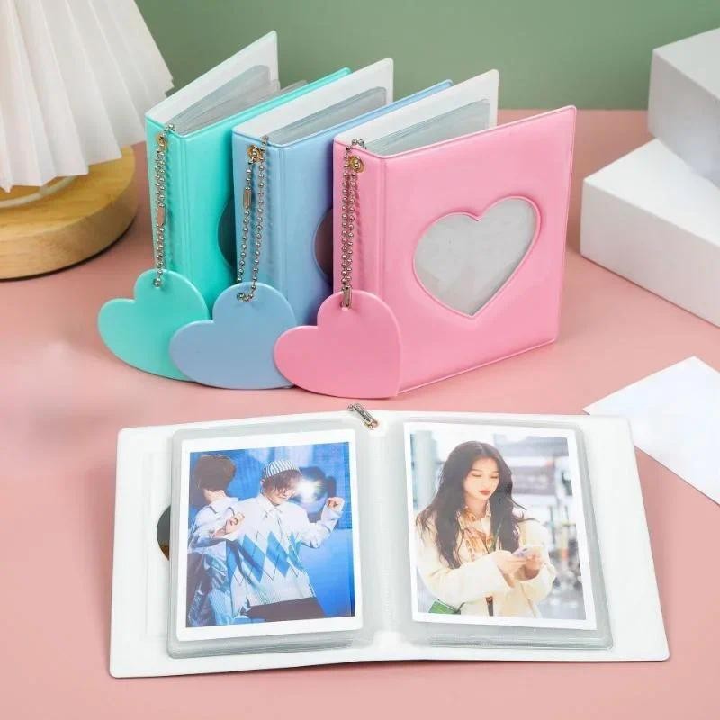 

New 3-inch Solid Color Photo Album Love Hollow Photocard Holder with Heart Pendant Kpop Idol Cards Collect Book Polaroid Album