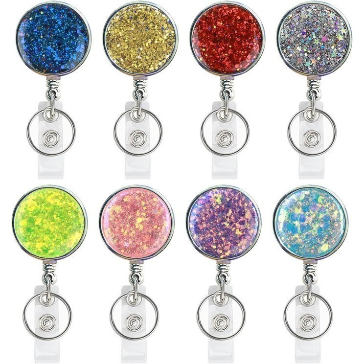 

[H-IDAR] Retractable Badge Reels Gantungan Kunci Retractable Telescopic Keychain Flexible Yoyo Tarik Name Tag ID Card Holder Pintu with Key Ring Belt Clip Glittery Design Badge Holder klip gulungan lencana ID Cards Office Staff Fashion Berlian